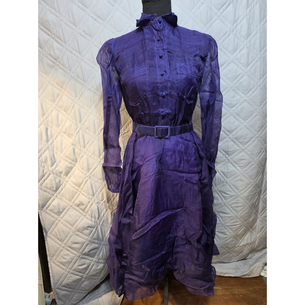 Vintage Mollie Parnis Purple Sheer Handkerchief Hem Midi Dress with Belt READ